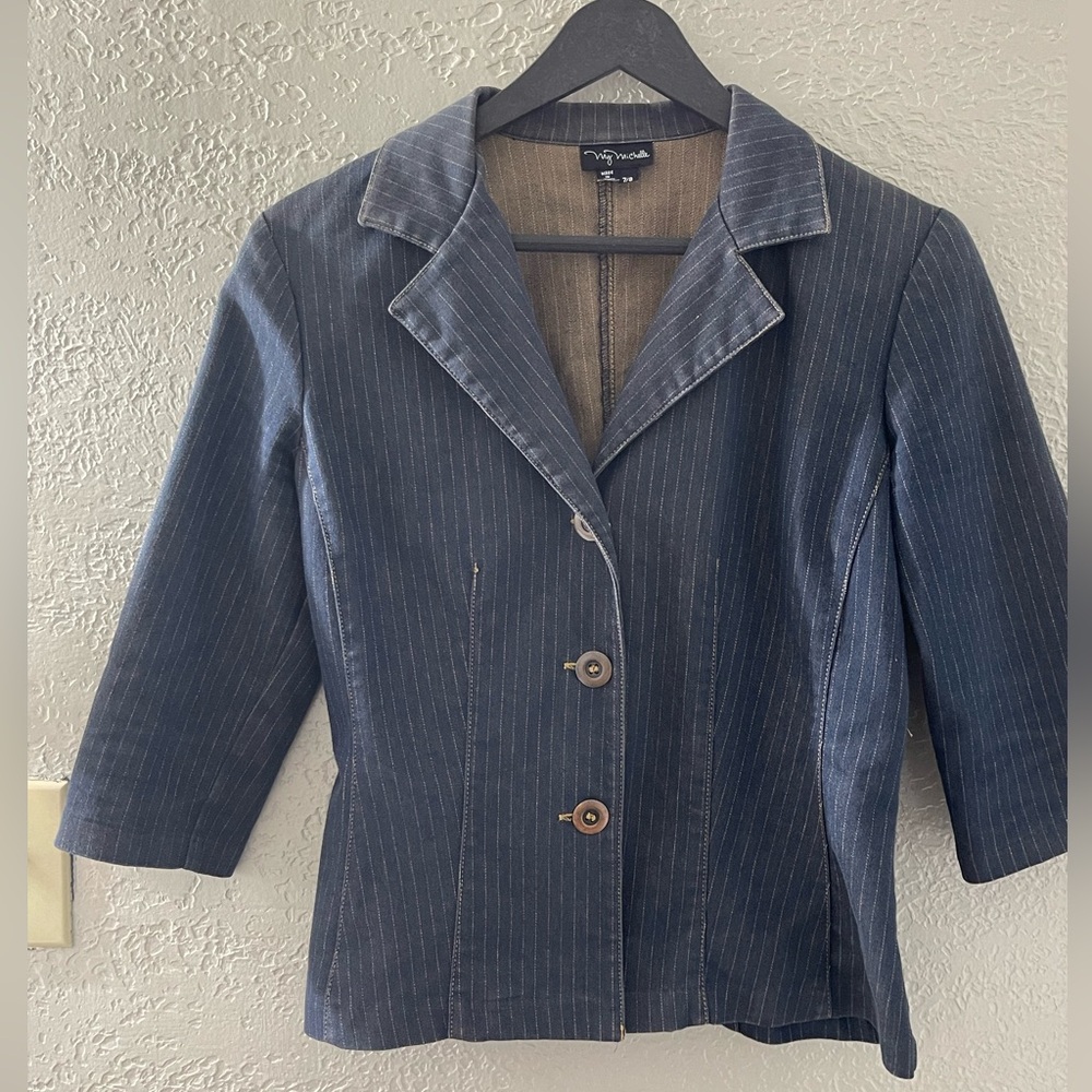 VTG My Michelle Women’s Y2K‎ Blue Pinstripe Blazer Size  7/8